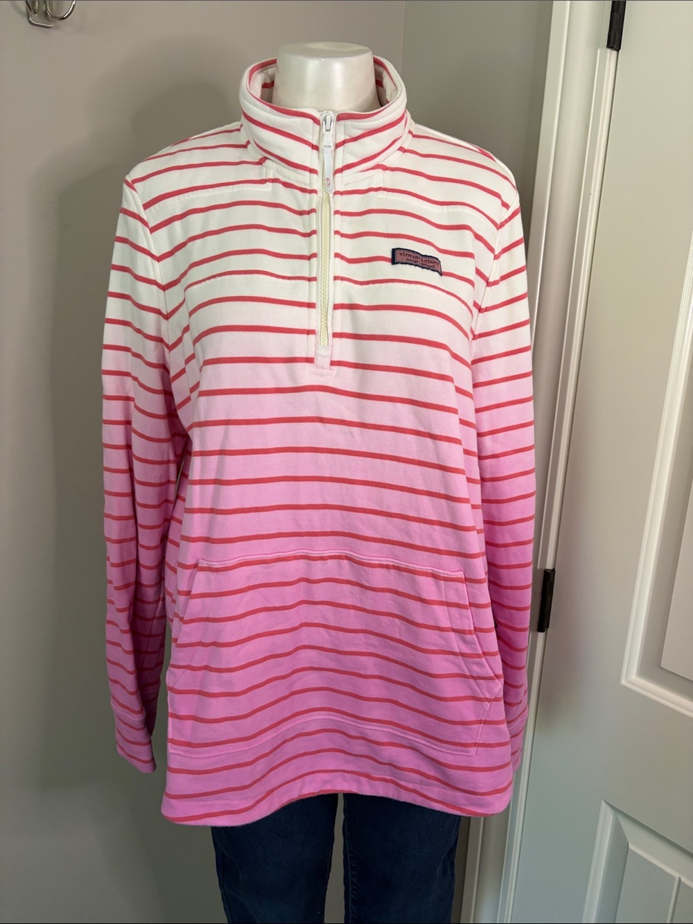 Vineyard Vines Dip Dye Pink Strip Beach Shep Shirt Womens Sweatshirt Sz L